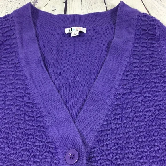 D & Co Sweater Women Size L Purple Open Large Button Mixed Design 100% Cotton - Picture 4 of 7